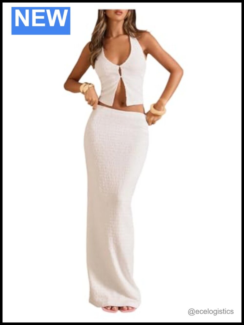 Halter Crop Top & Maxi Skirt 2 Piece Set Evening Party Outfit Sleeveless Bodycon